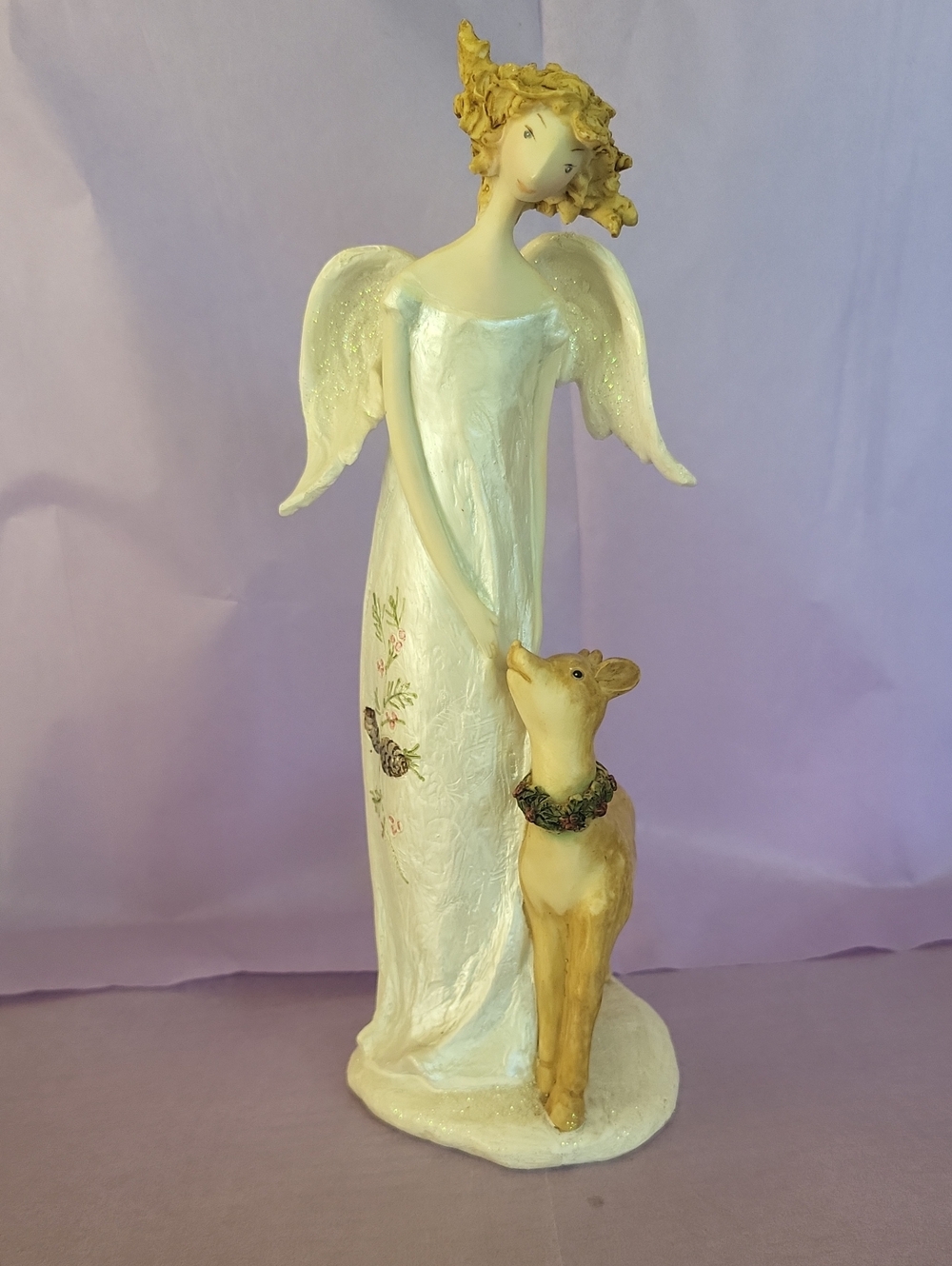 Vinatge Y2k Roman Inc. Christmas Angel With A Deer Sporting A Wreath